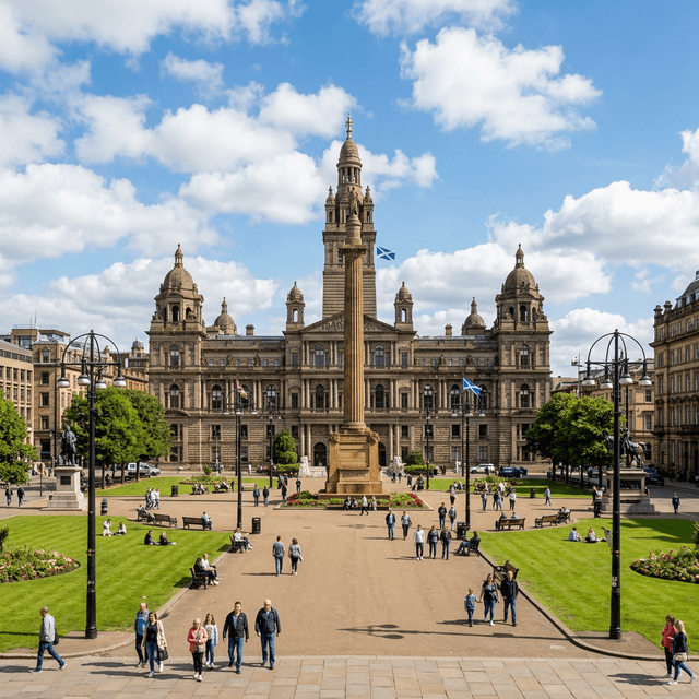 George Square in Glasgow city centre with Victorian City Chambers building