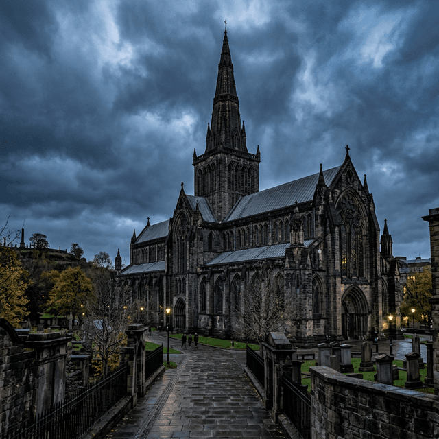 Glasgow Cathedral, a medieval Gothic cathedral with dark stone architecture