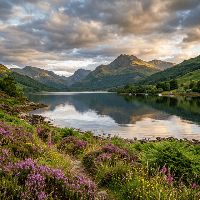 Loch Lomond in the Scottish Highlands with crystal clear water reflecting mountains